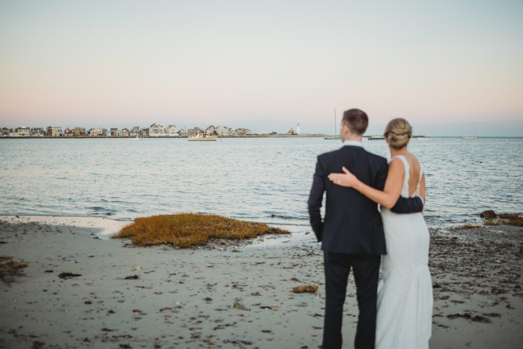 Coastal wedding ceremony at Scituate Harbor Yacht Club in Massachusetts, captured by Sarah Murray Photography